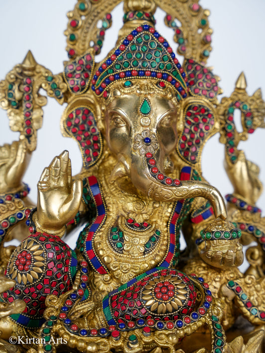 Brass Ganesha Stonework 16"