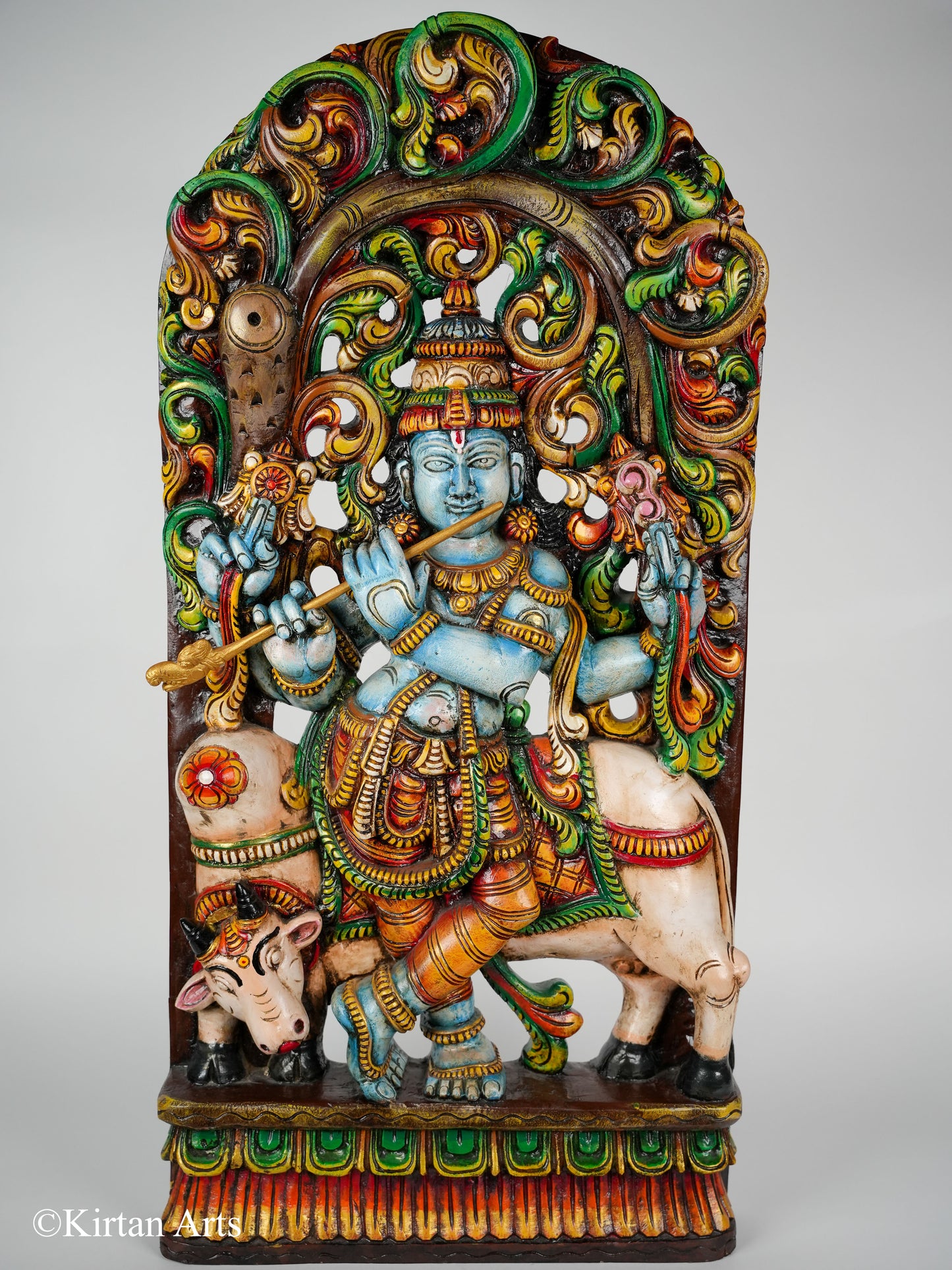 Wood Carved Jali Krishna 3ft