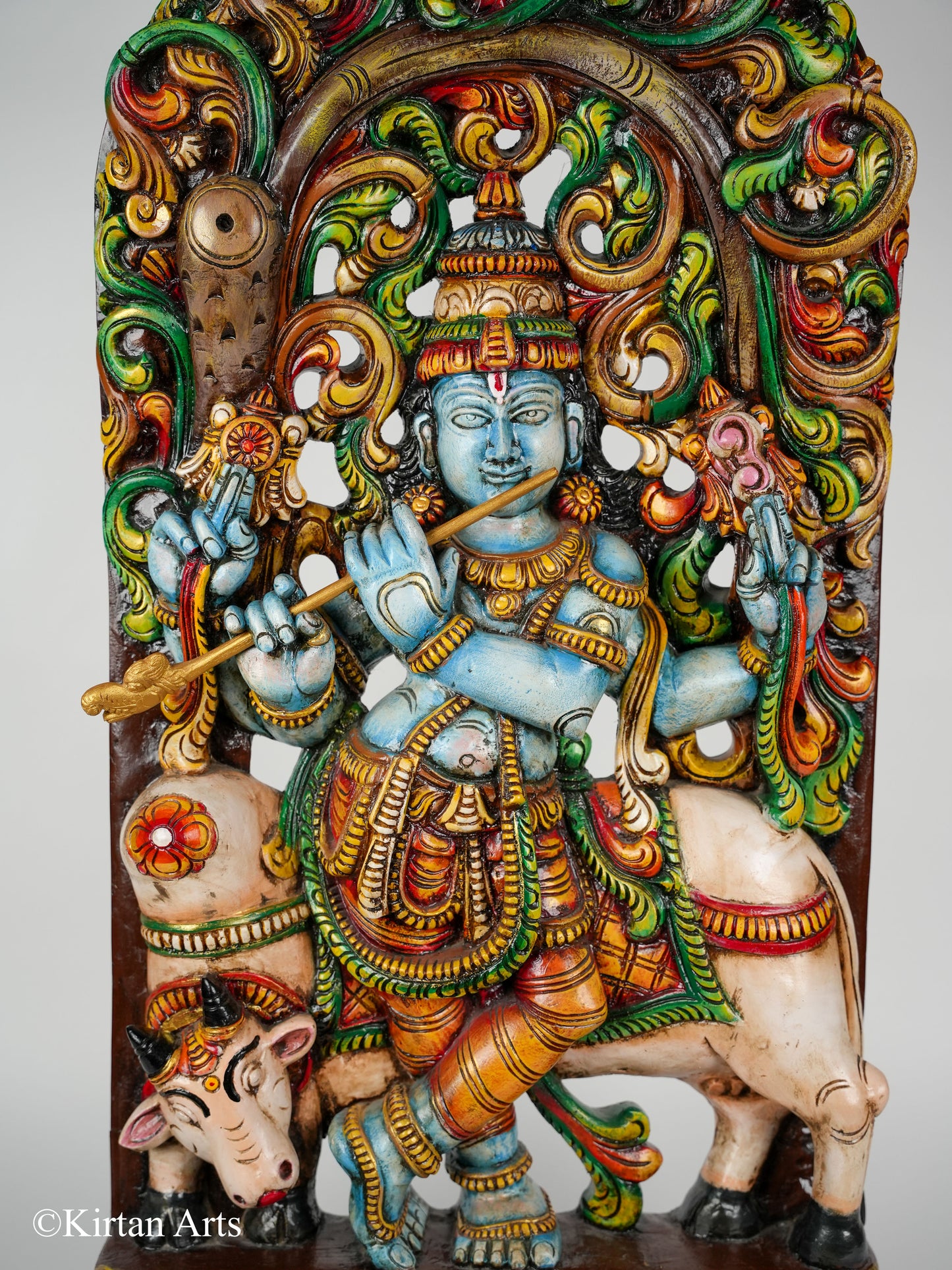 Wood Carved Jali Krishna 3ft