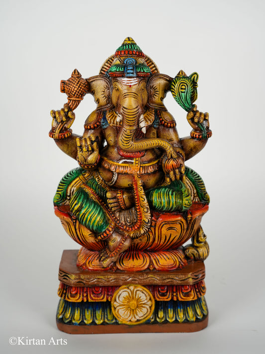 Wooden Ganesha Colored Finish 18"