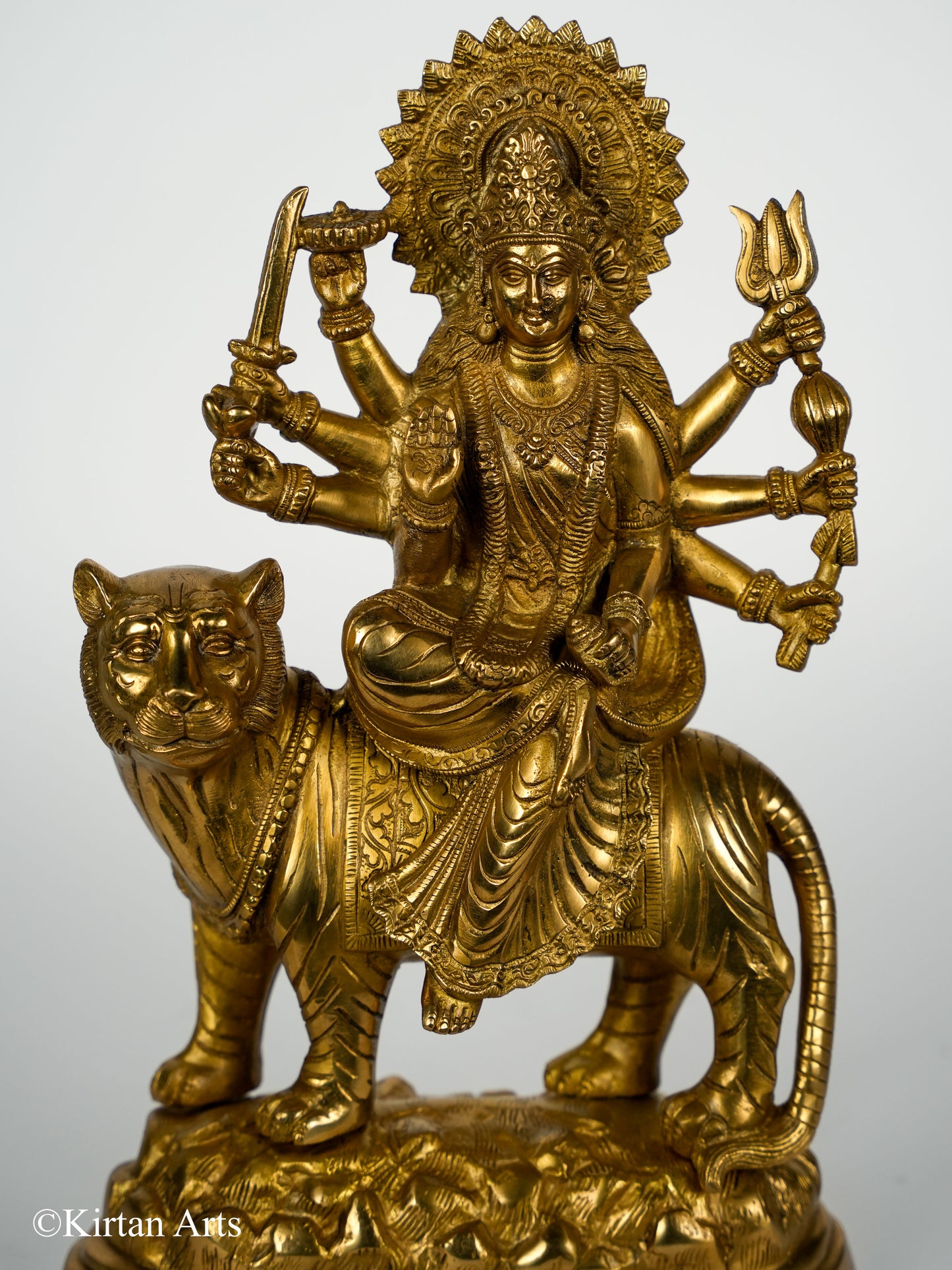 Brass Durga on Tiger 15"