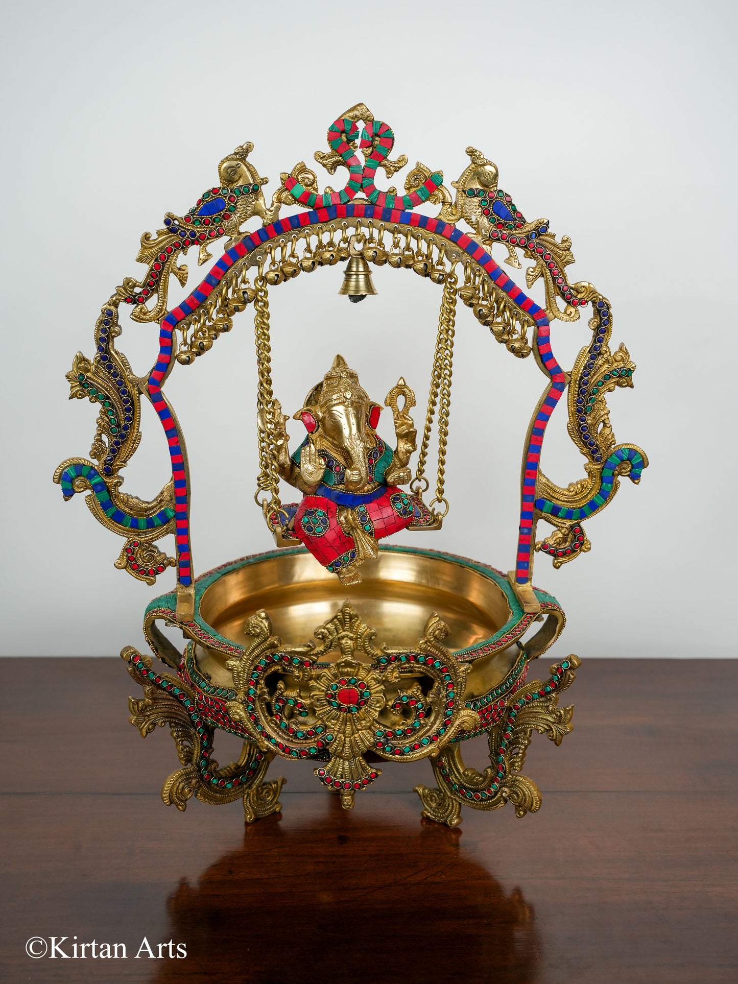 Brass Ganesh Jhula Urli Stonework 23"