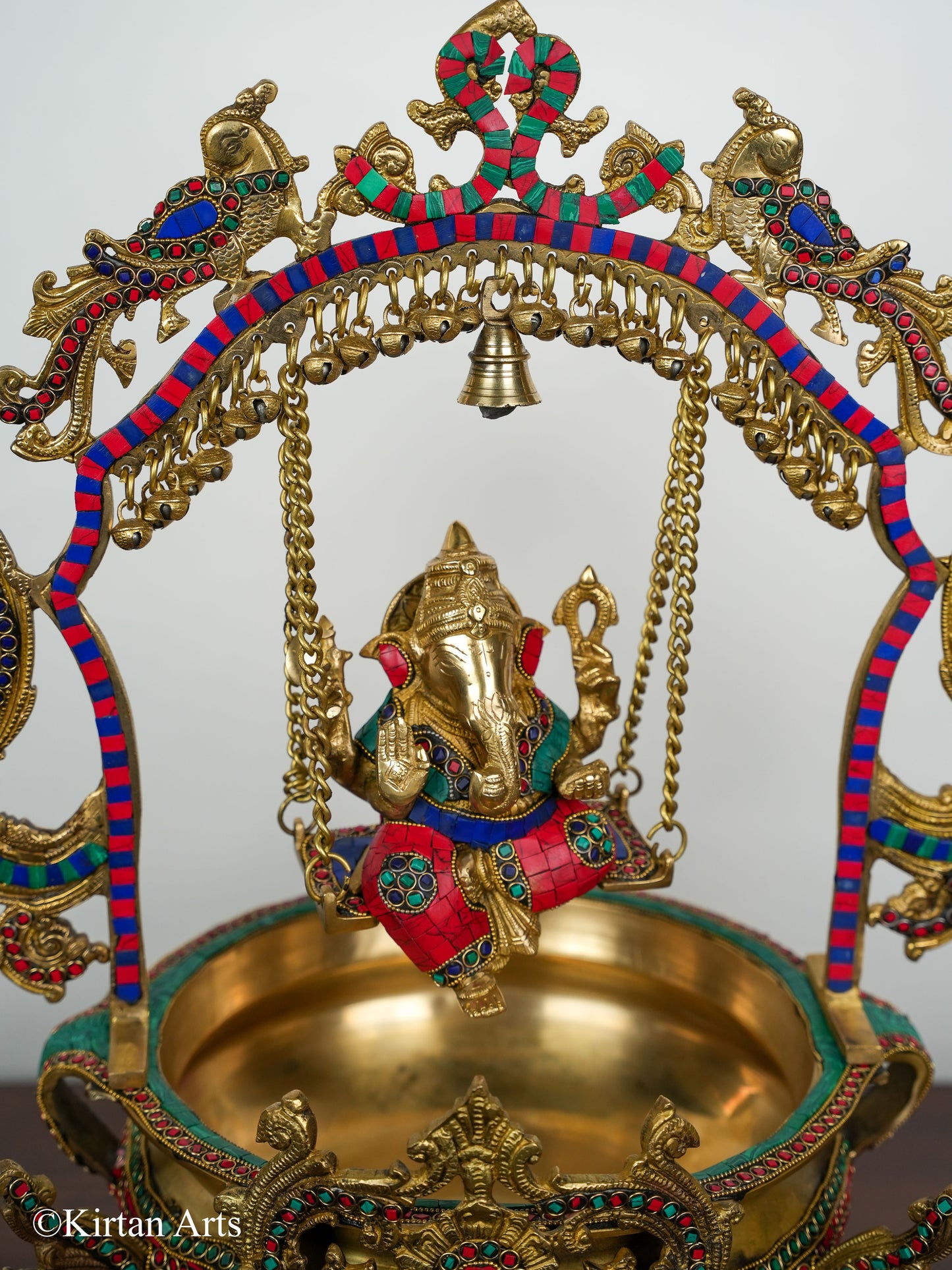 Brass Ganesh Jhula Urli Stonework 23"