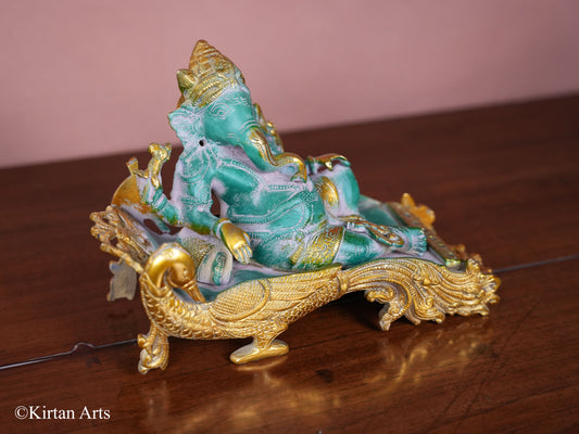 Brass Ganesha Green Antique Finish 11"