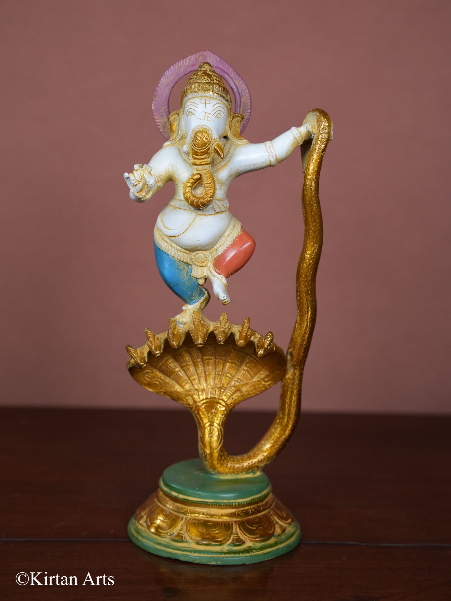 Brass Ganesha on Snake Multicolor finish 12"