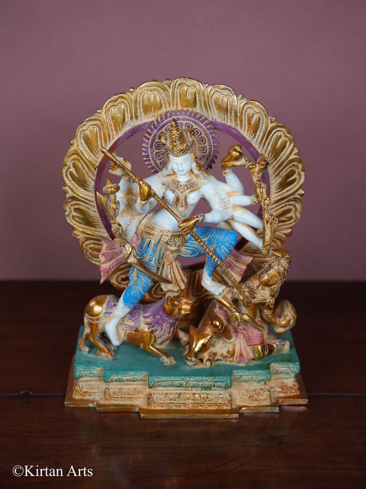 Brass Mahishasura Mardini Multicolor Finish 12"