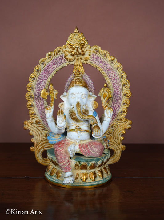 Brass Ganesha with Prabhavali Multicolor Finish 14"