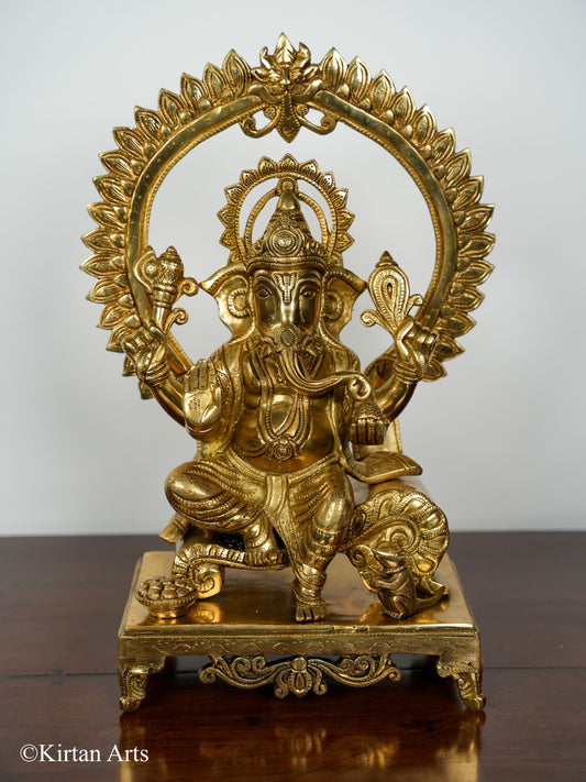 Brass Ganesha on Throne 17"