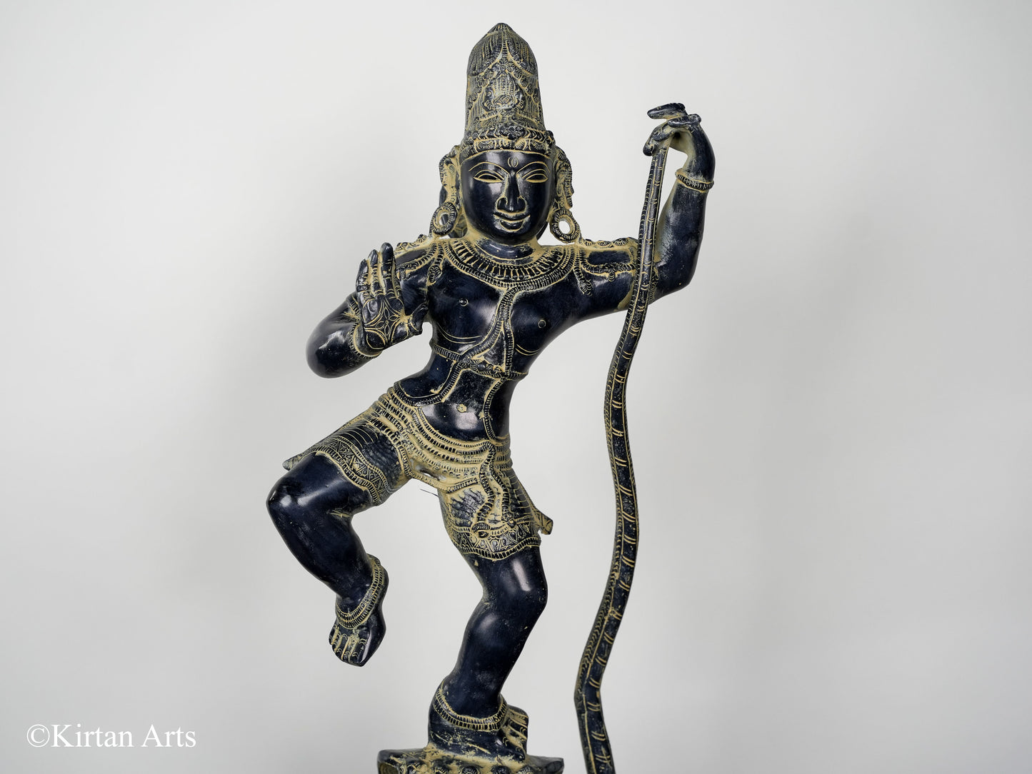 Brass Lord Krishna on Snake Stone Finish 30"