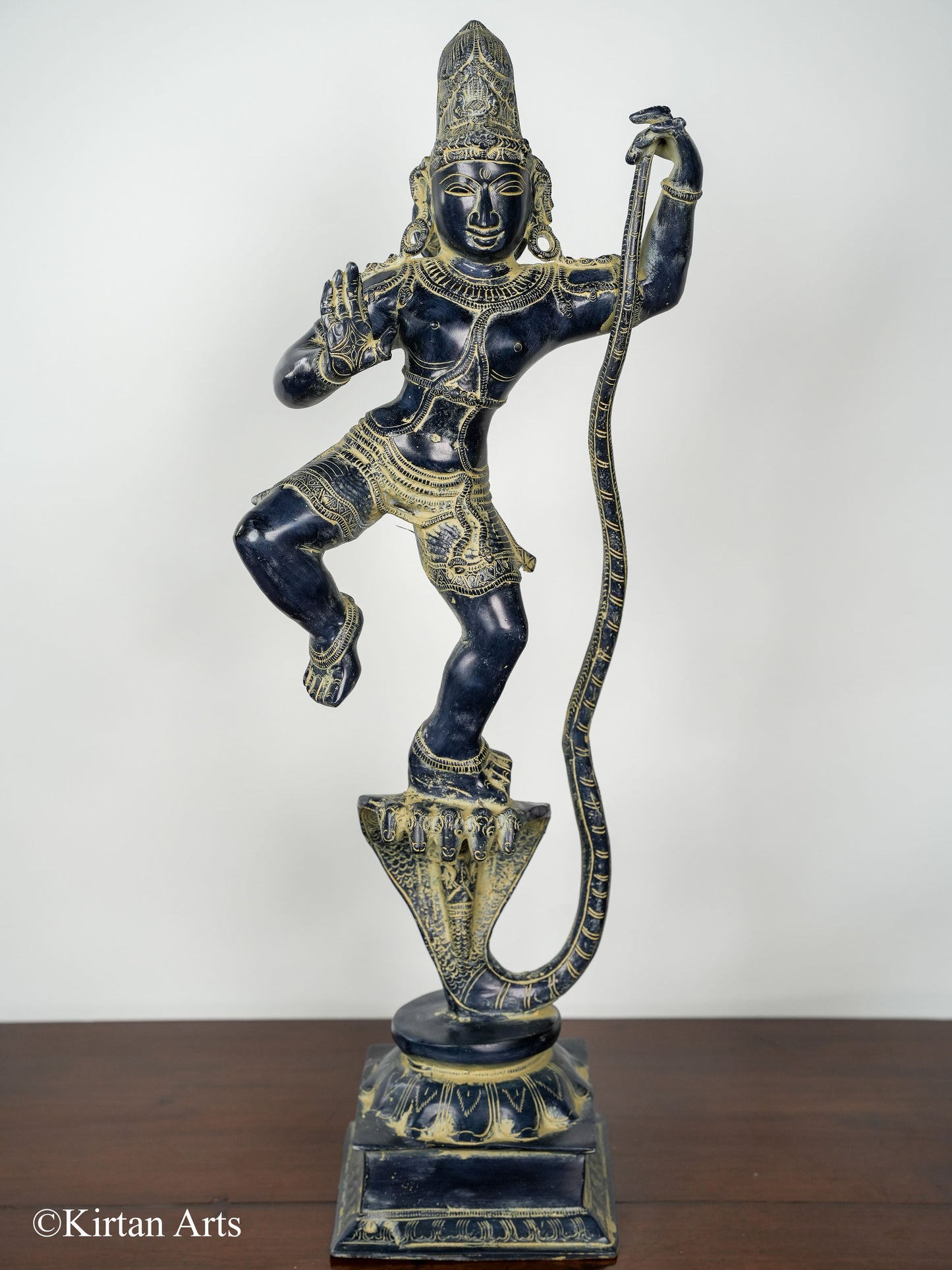 Brass Lord Krishna on Snake Stone Finish 30"