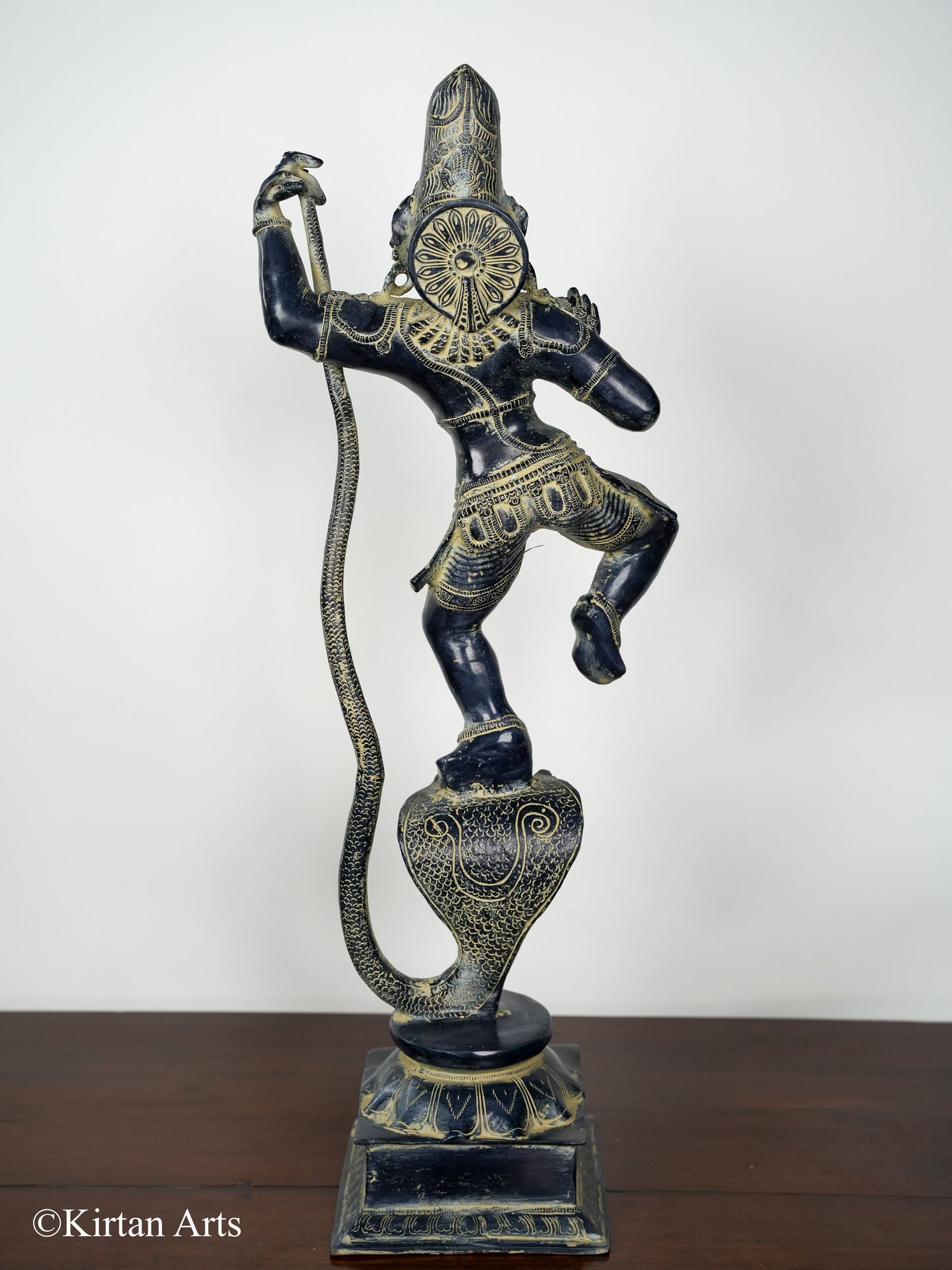 Brass Lord Krishna on Snake Stone Finish 30"