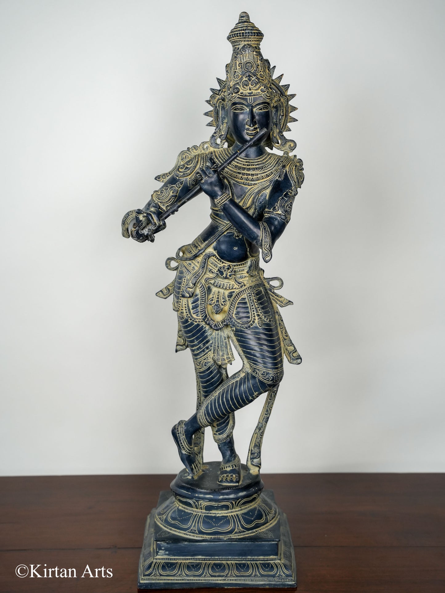 Brass Lord Krishna Stone Finish 34"