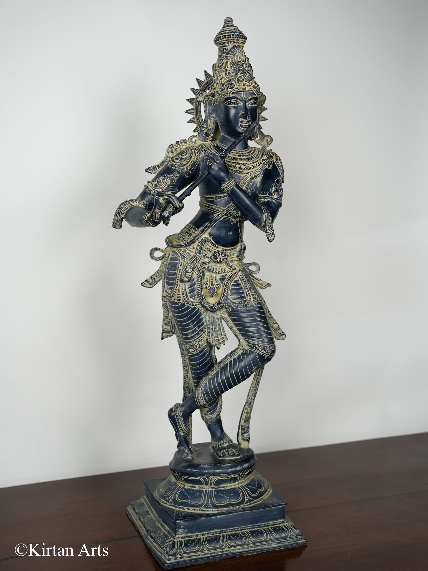 Brass Lord Krishna Stone Finish 34"