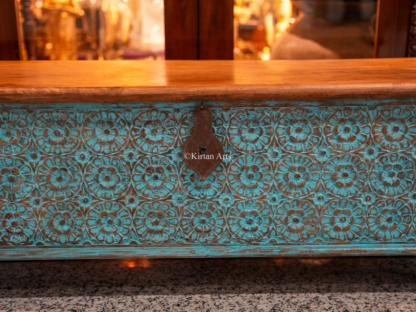 Wooden Chest/Trunk | Carved | Blue Distress Finish