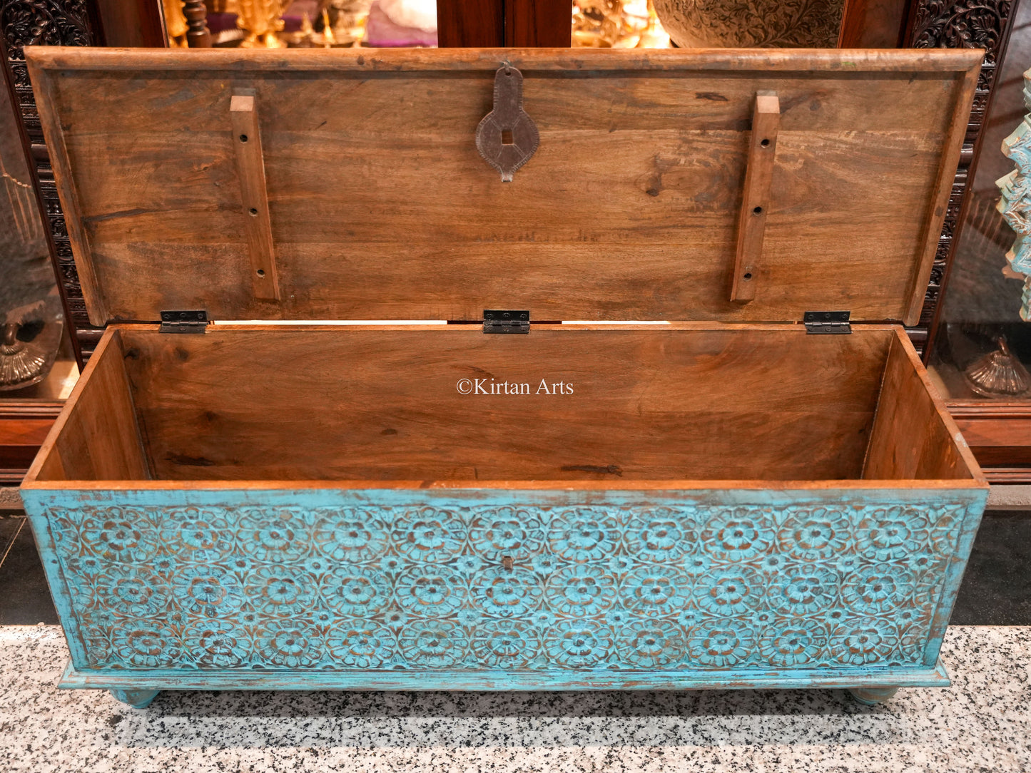 Wooden Chest/Trunk | Carved | Blue Distress Finish