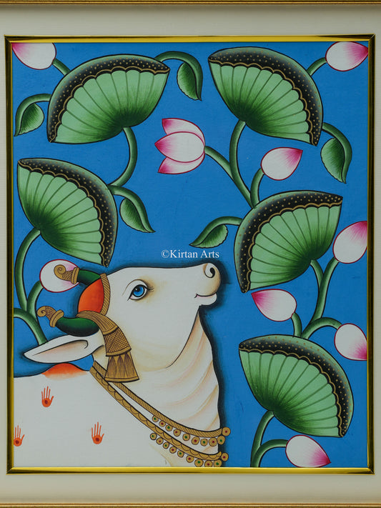 Pichwai Cow with Flowers 14"