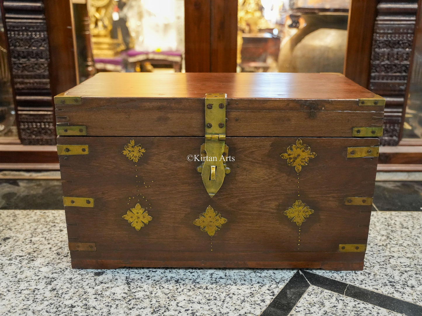 Brass Fitted Teakwood Chest 27.5"