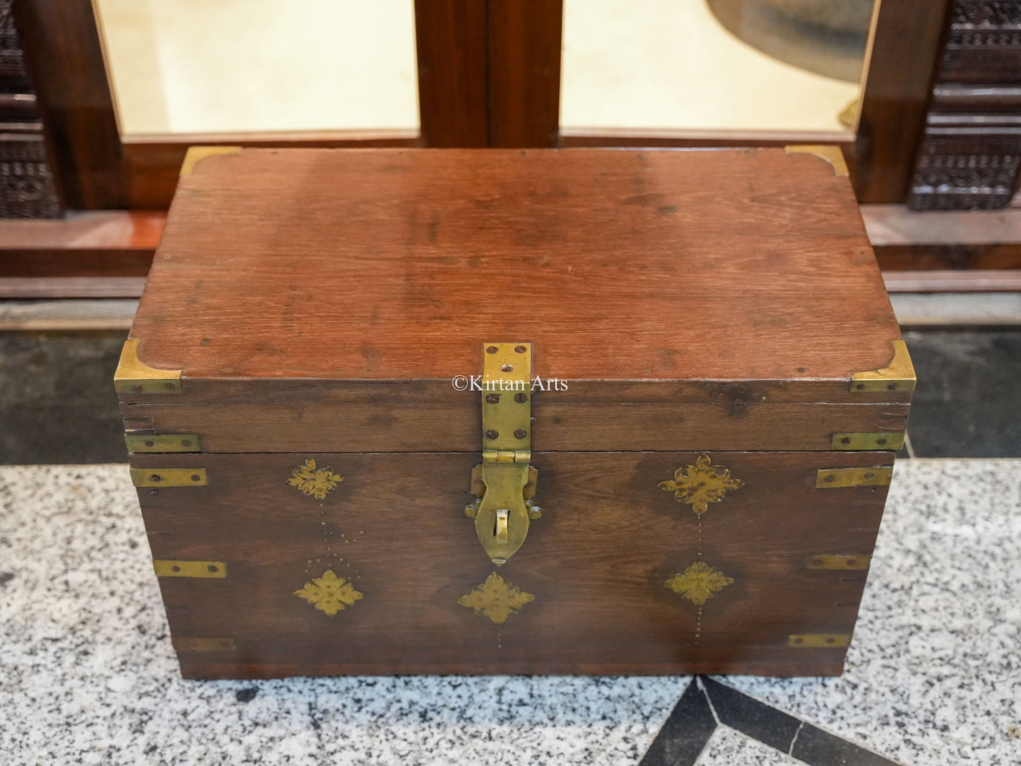 Brass Fitted Teakwood Chest 27.5"