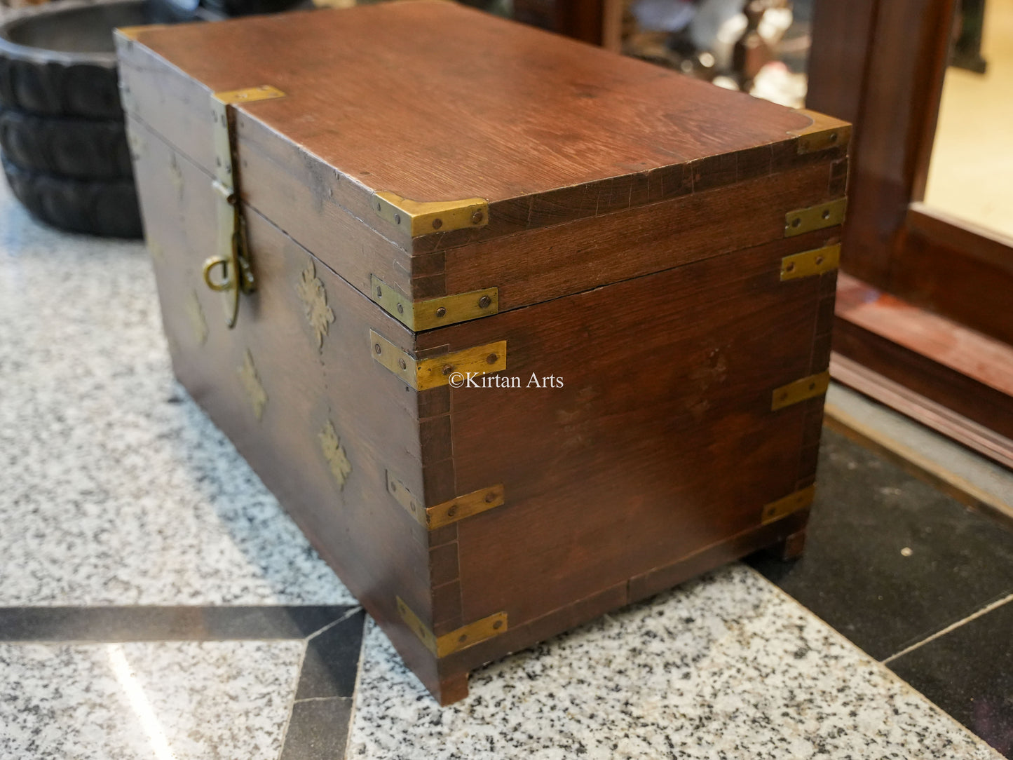 Brass Fitted Teakwood Chest 27.5"