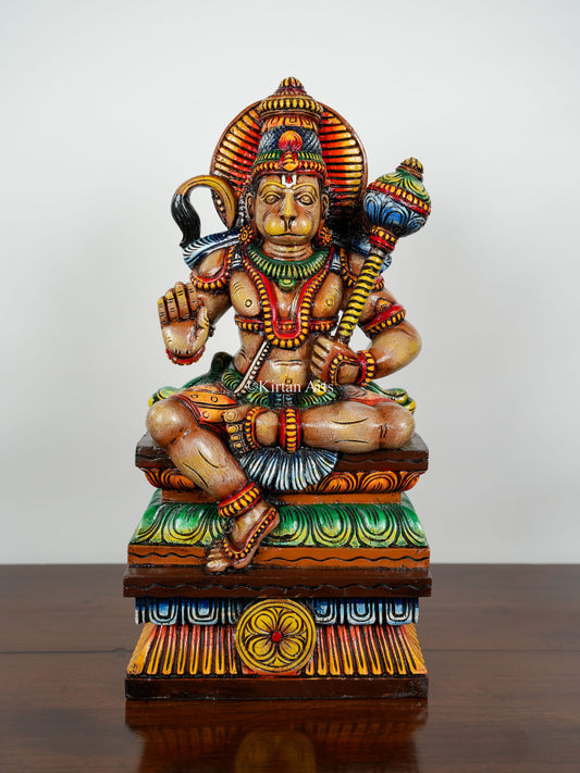 24" Lord Hanuman | Abhaya Mudra | Wood Carved | Painted