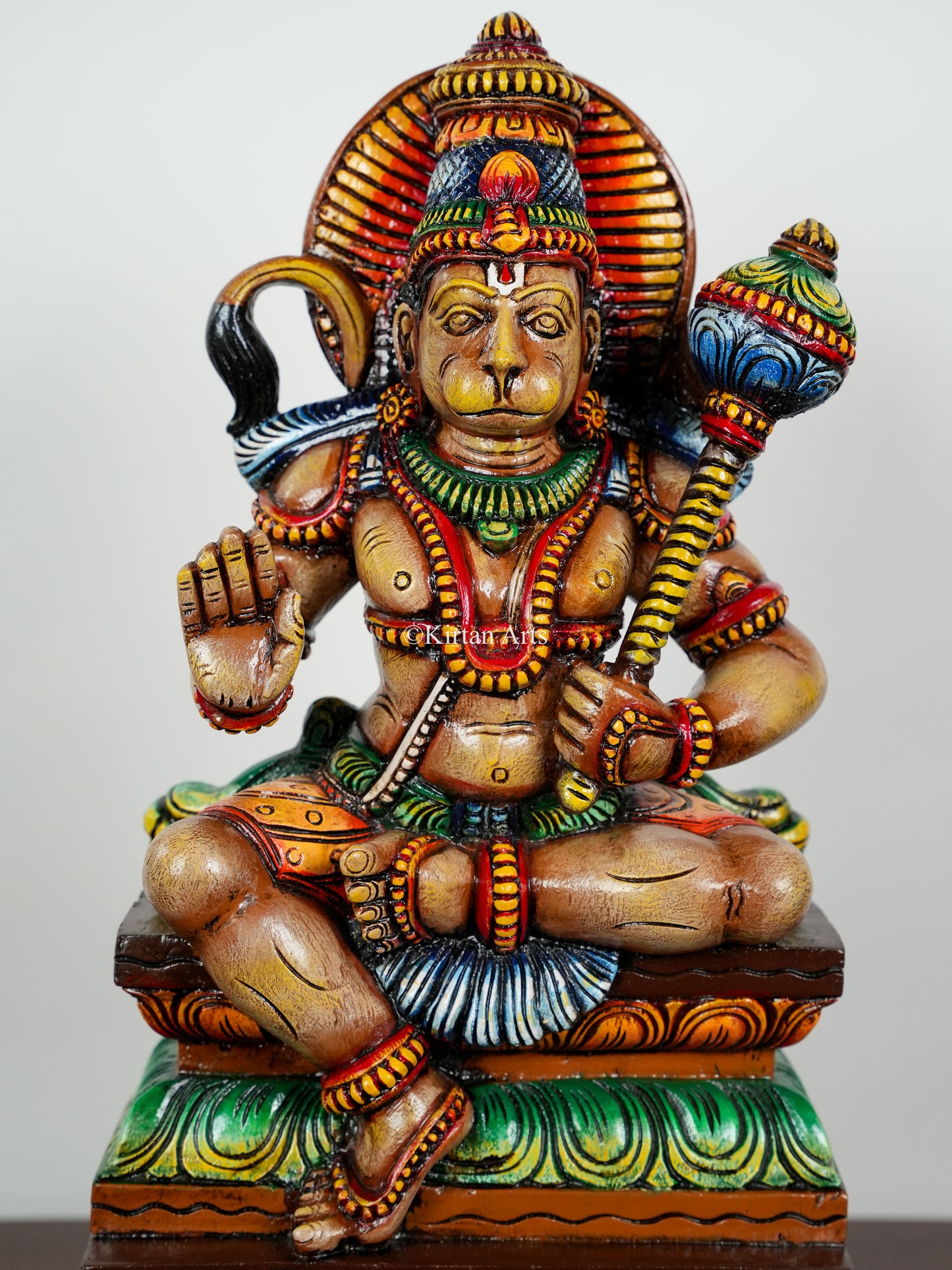 24" Lord Hanuman | Abhaya Mudra | Wood Carved | Painted