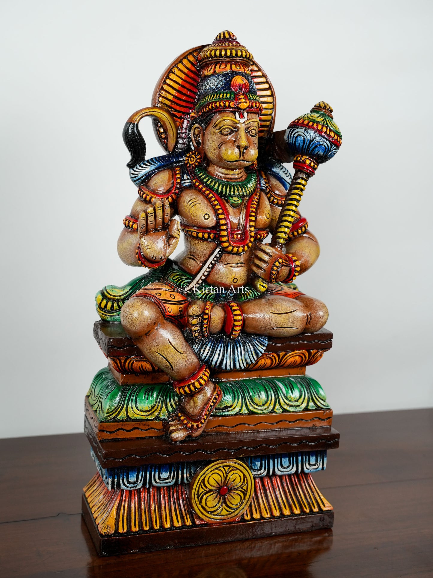 24" Lord Hanuman | Abhaya Mudra | Wood Carved | Painted