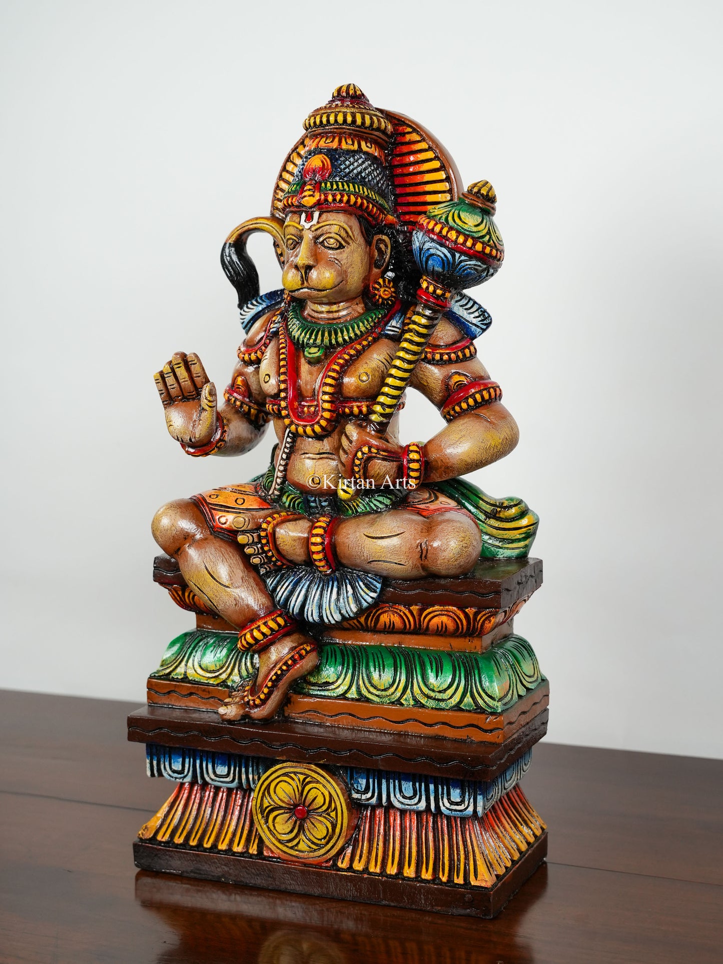 24" Lord Hanuman | Abhaya Mudra | Wood Carved | Painted