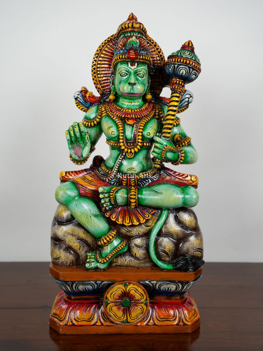 24" Lord Hanuman | Abhaya Mudra | Wood Carved | Painted