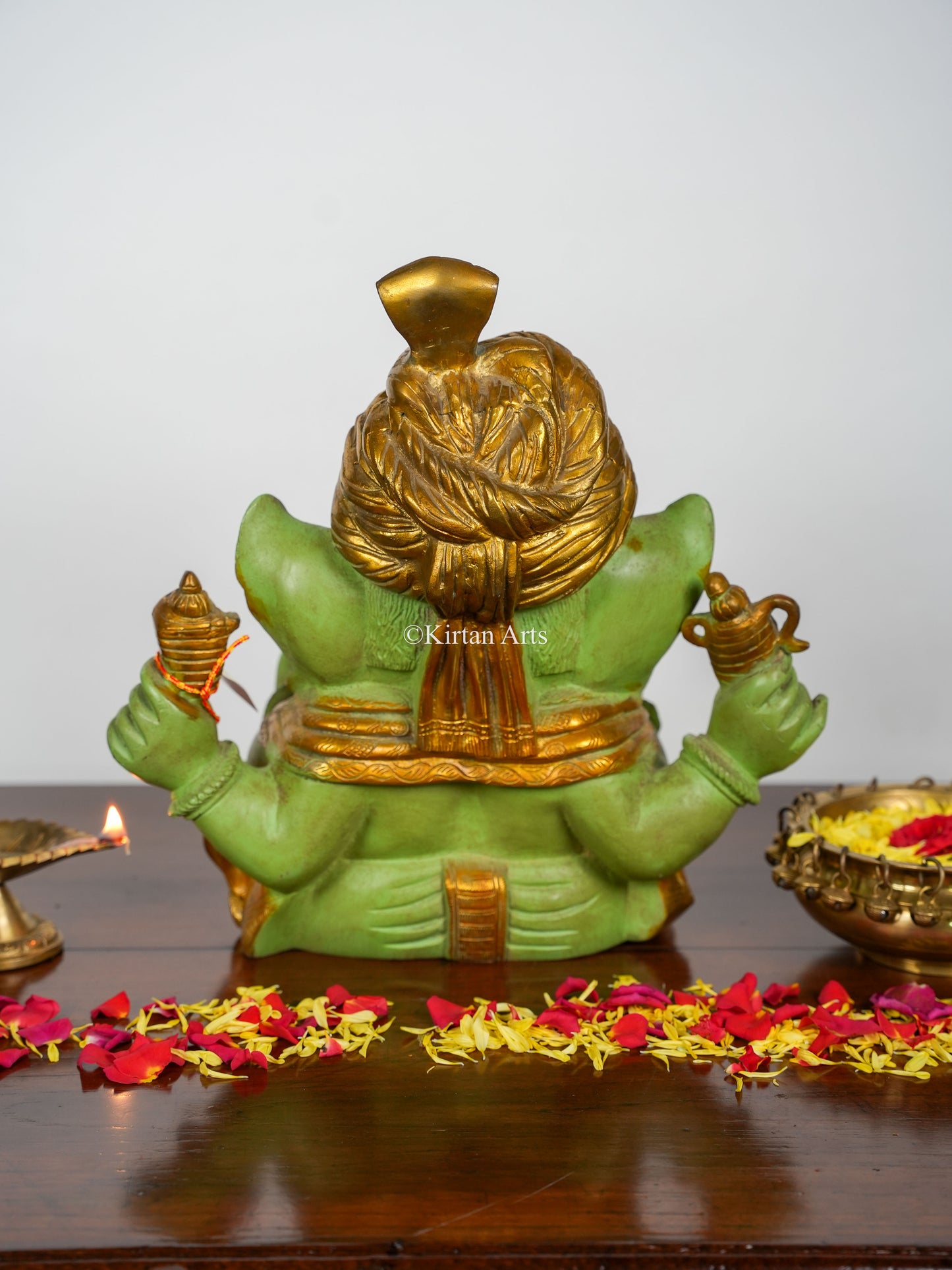 Brass Pagdi Ganesha | 14" | Antique Green Gold Finish