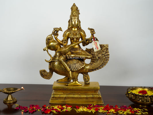 Brass Goddess Saraswati | 19" | Superfine | Gold Finish