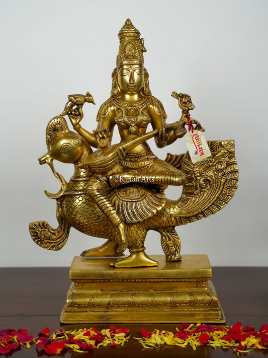 Brass Goddess Saraswati | 19" | Superfine | Gold Finish