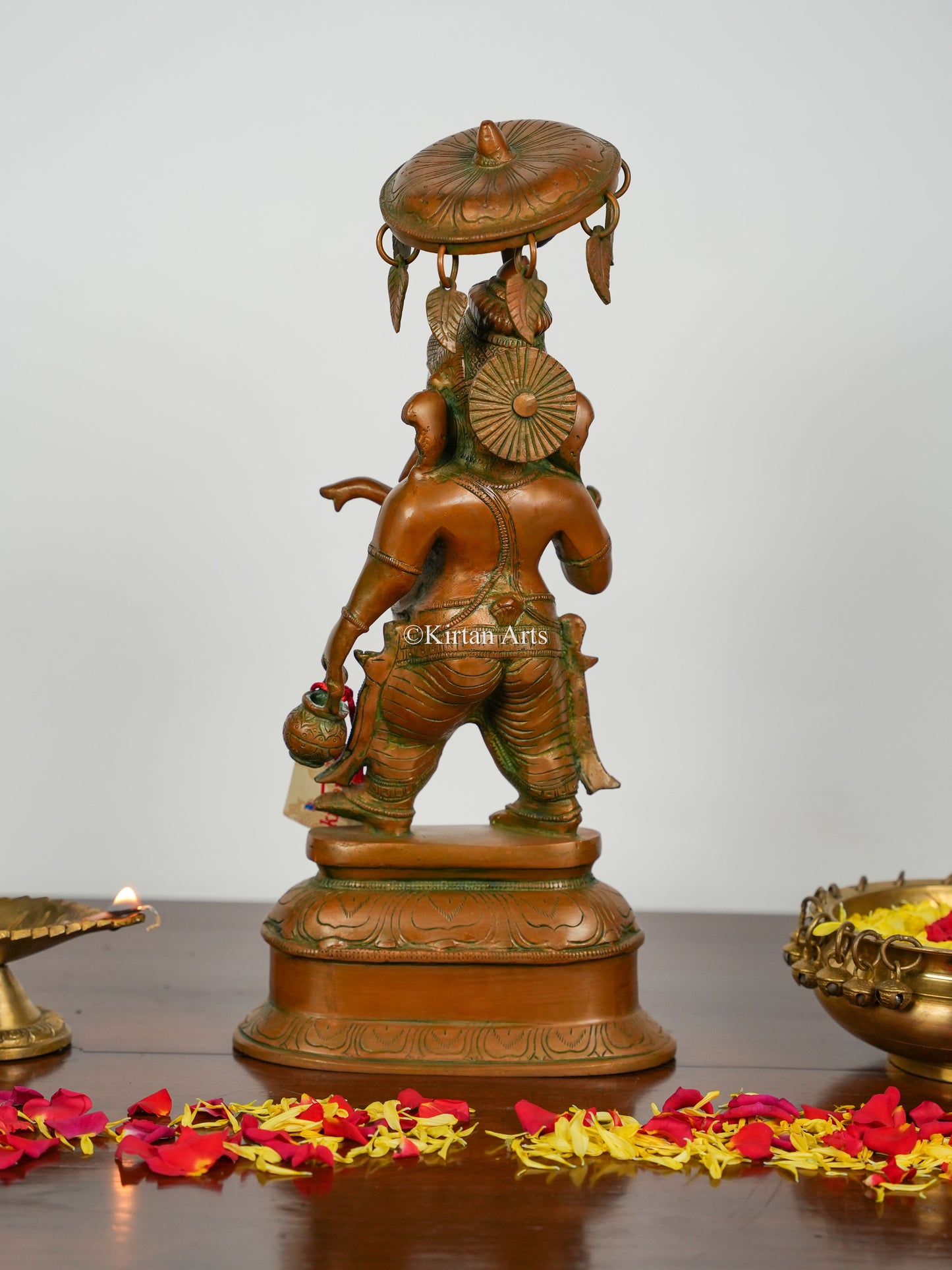 Brass Ganesha with Umbrella and Kamandal | 16" | Antique Bronze Finish