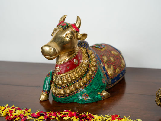 Handcrafted Brass Nandi | 21" | Stonework