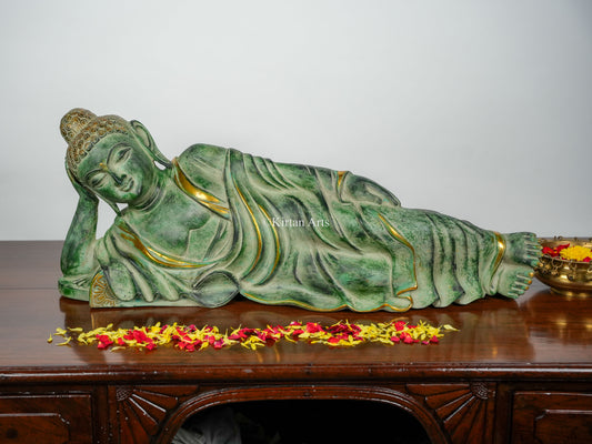 Handcrafted Brass Buddha 30" | Resting Pose | Dual Tone Antique Finish