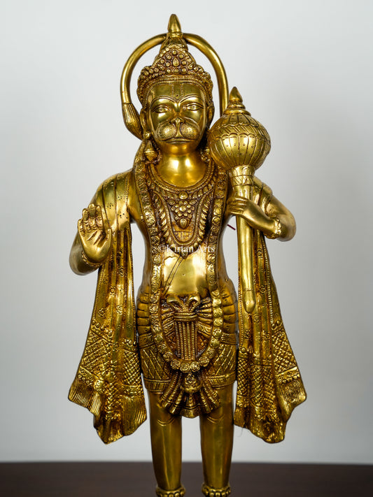 Brass Lord Hanuman | Abhaya Hastham | 25" | Gold Finish