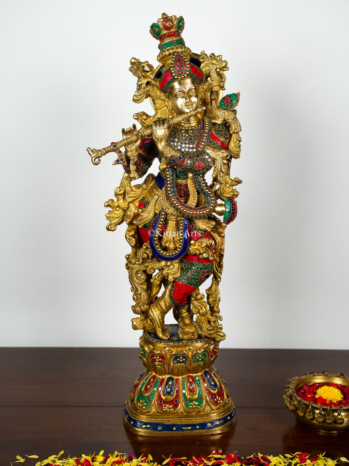 Pure Brass Radha Krishna with Stonework | Meenakari | 30" | 33KG Pair