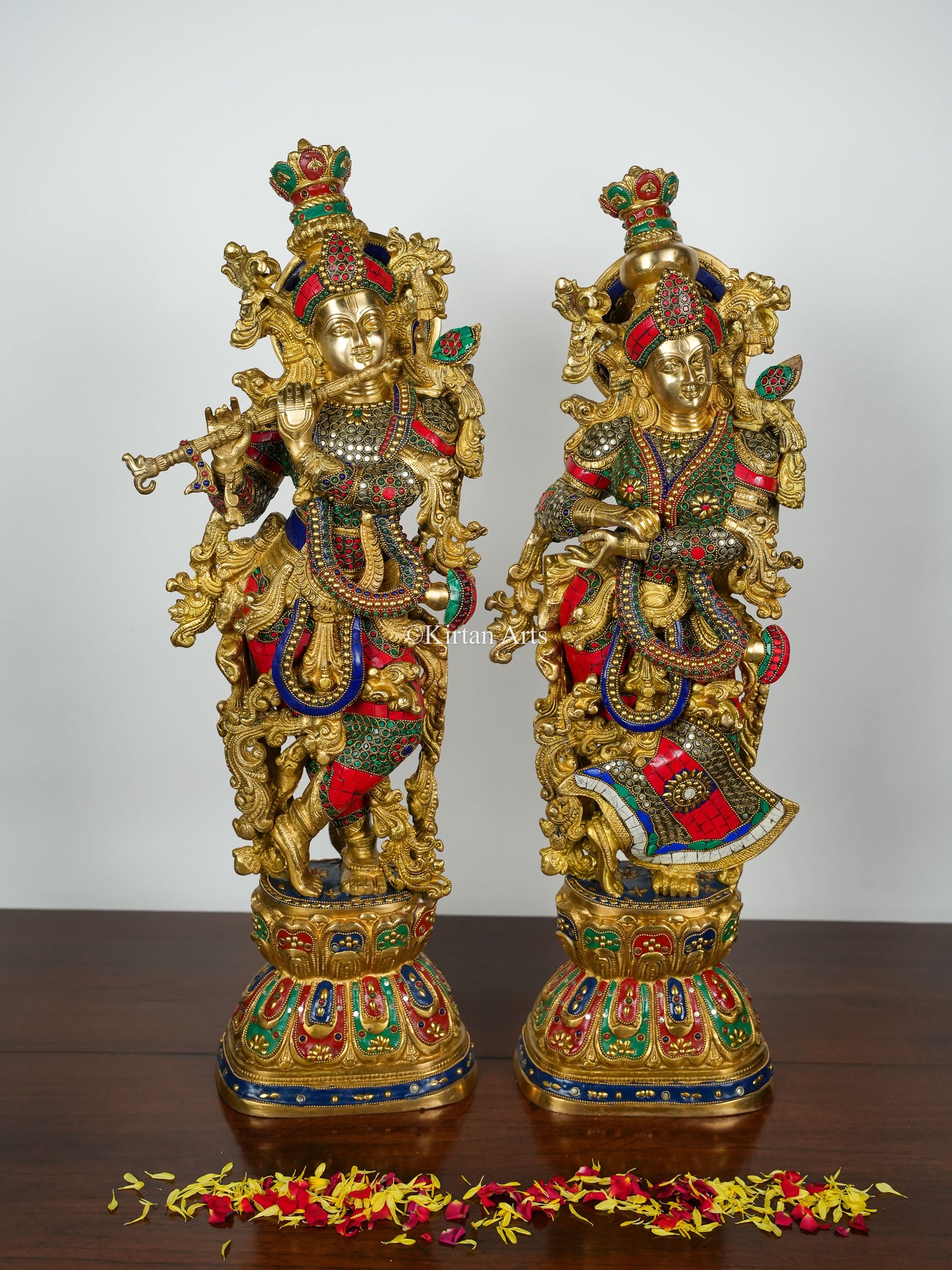 Pure Brass Radha Krishna with Stonework | Meenakari | 30" | 33KG Pair