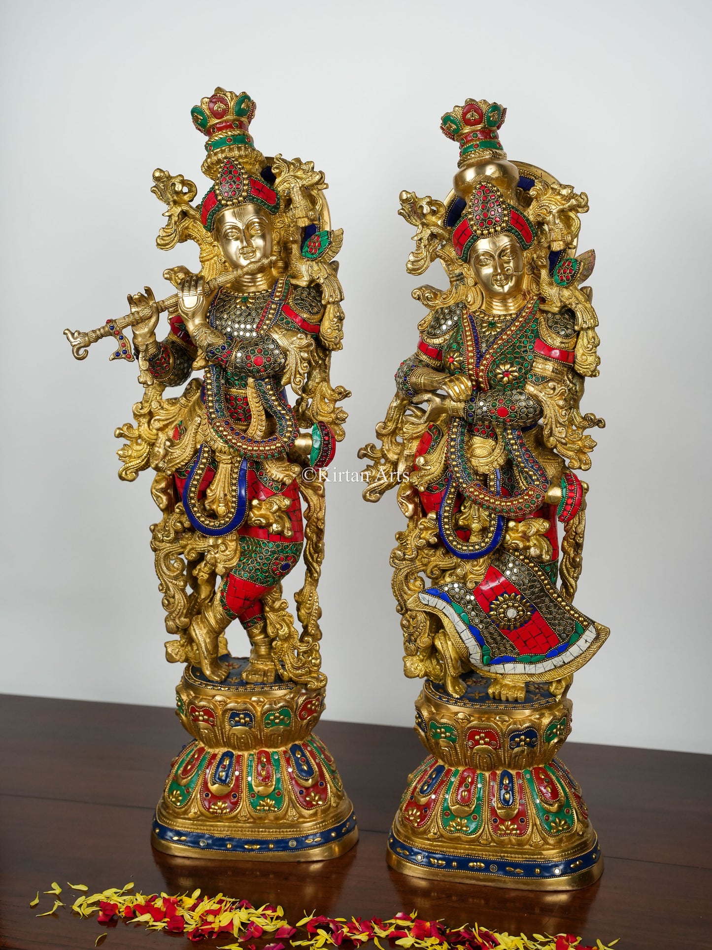 Pure Brass Radha Krishna with Stonework | Meenakari | 30" | 33KG Pair