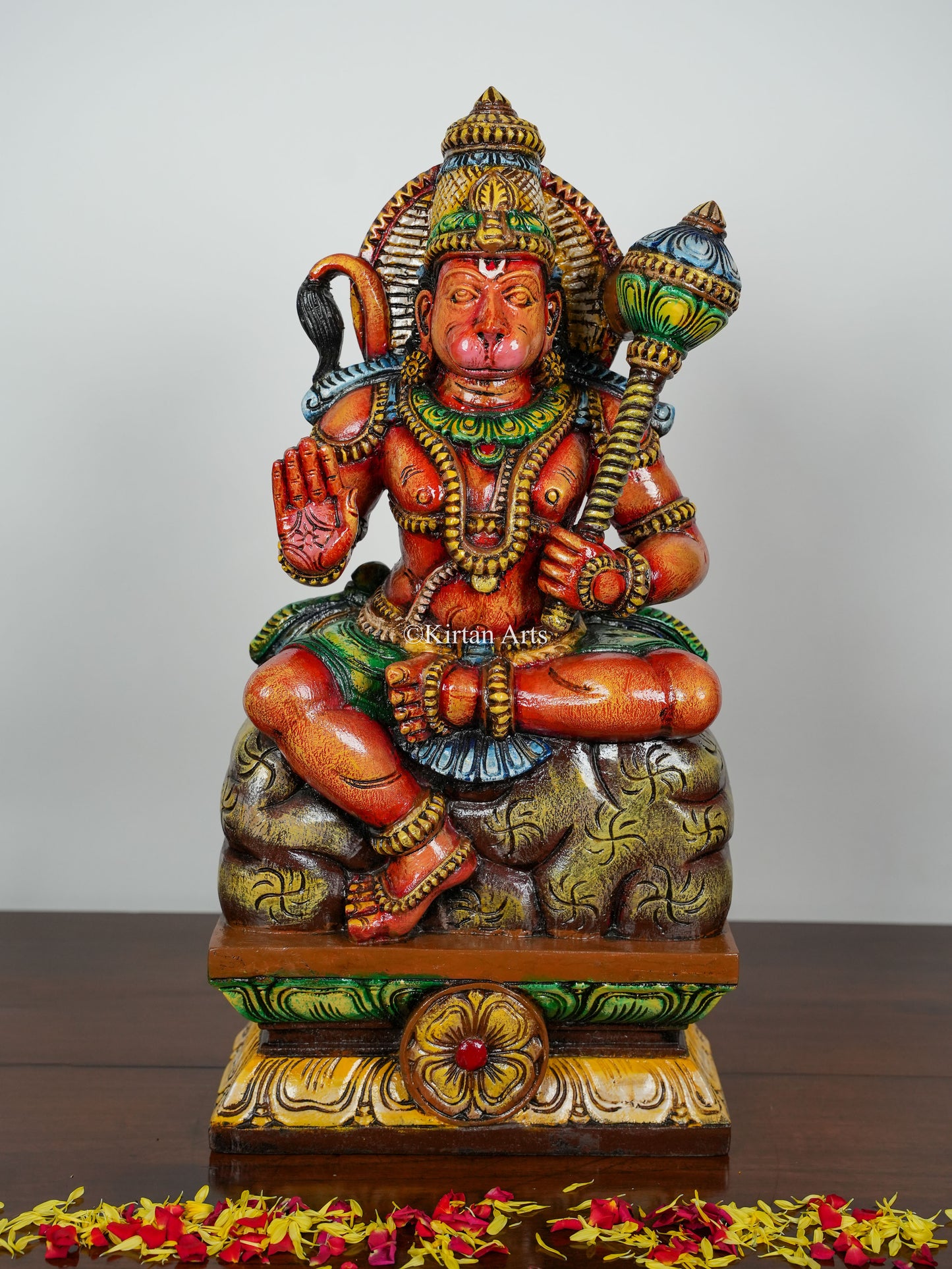 24" Lord Hanuman | Abhaya Mudra | Wood Carved | Painted