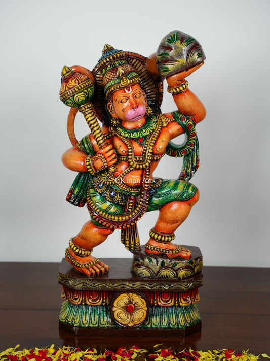 24" Lord Hanuman | Pahad | Wood Carved | Painted