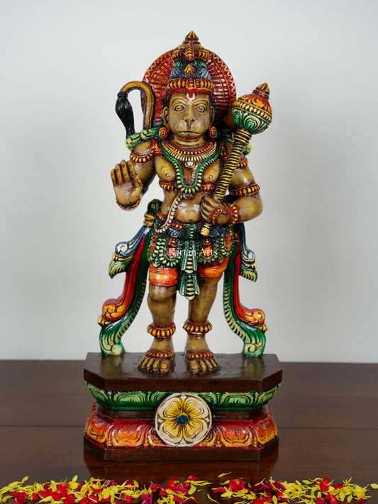 24" Lord Hanuman | Standing | Wood Carved | Painted