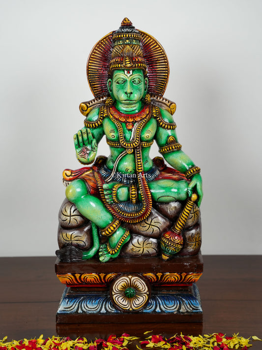 24" Lord Hanuman | Abhaya Mudra | Wood Carved | Painted