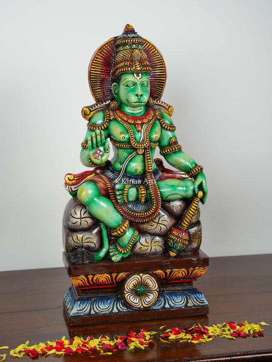 24" Lord Hanuman | Abhaya Mudra | Wood Carved | Painted