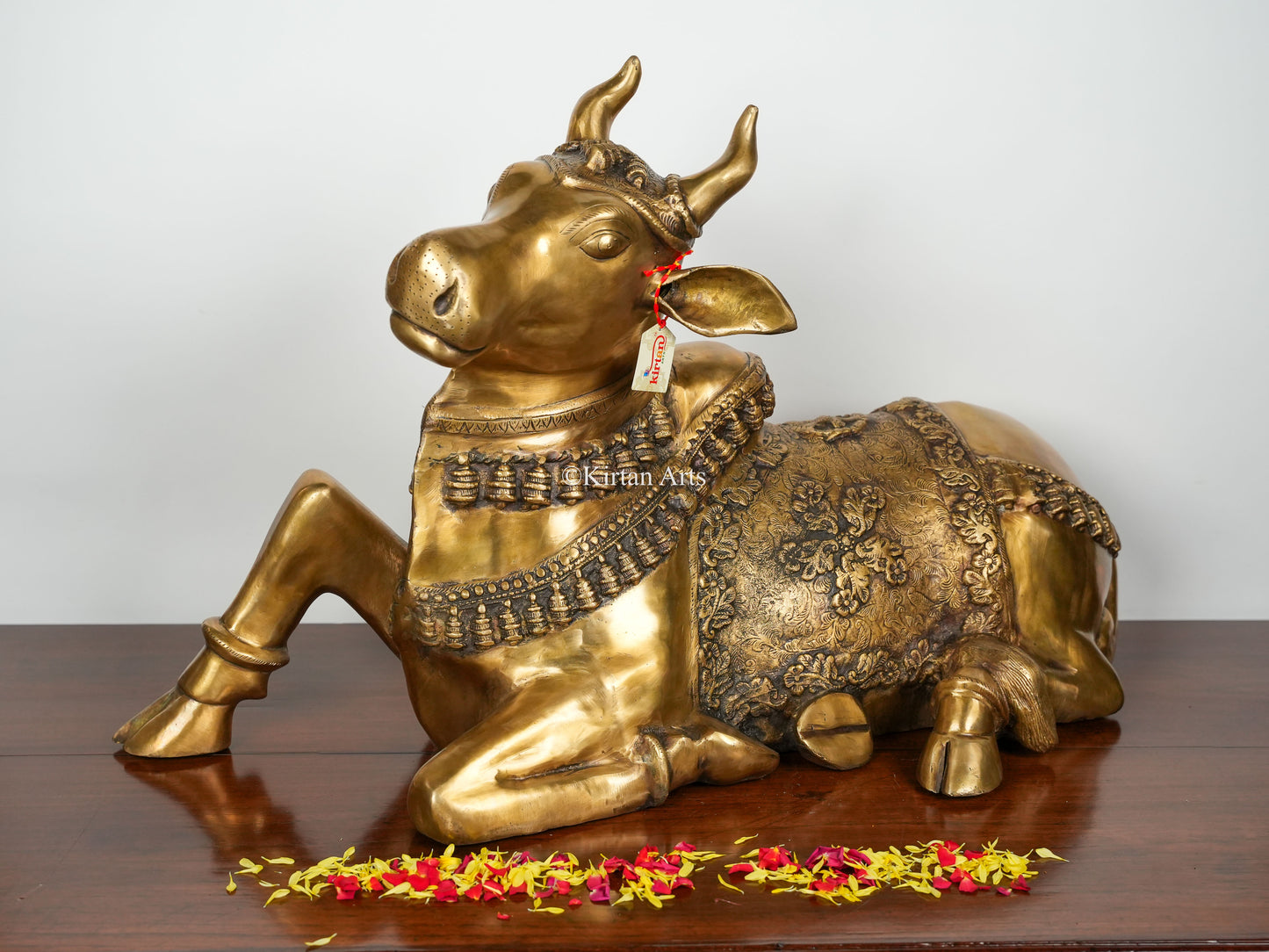 Handcrafted Brass Nandi Sculpture | Large | 33 Inch | Antique Gold Finish