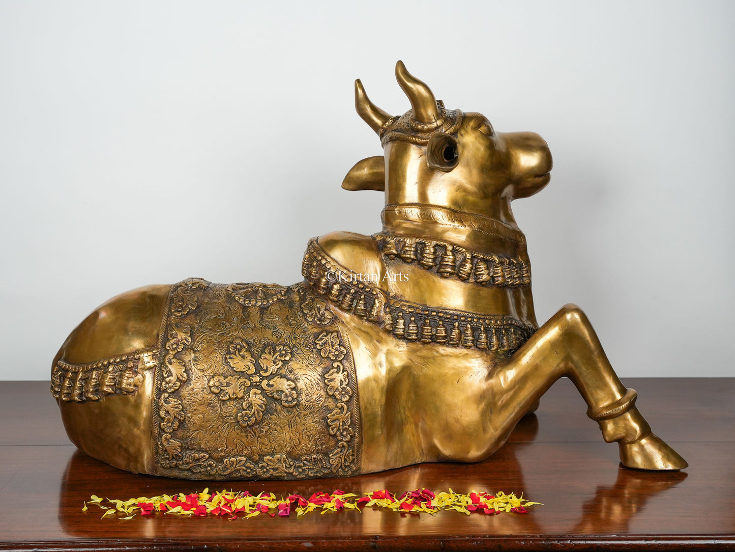 Handcrafted Brass Nandi Sculpture | Large | 33 Inch | Antique Gold Finish