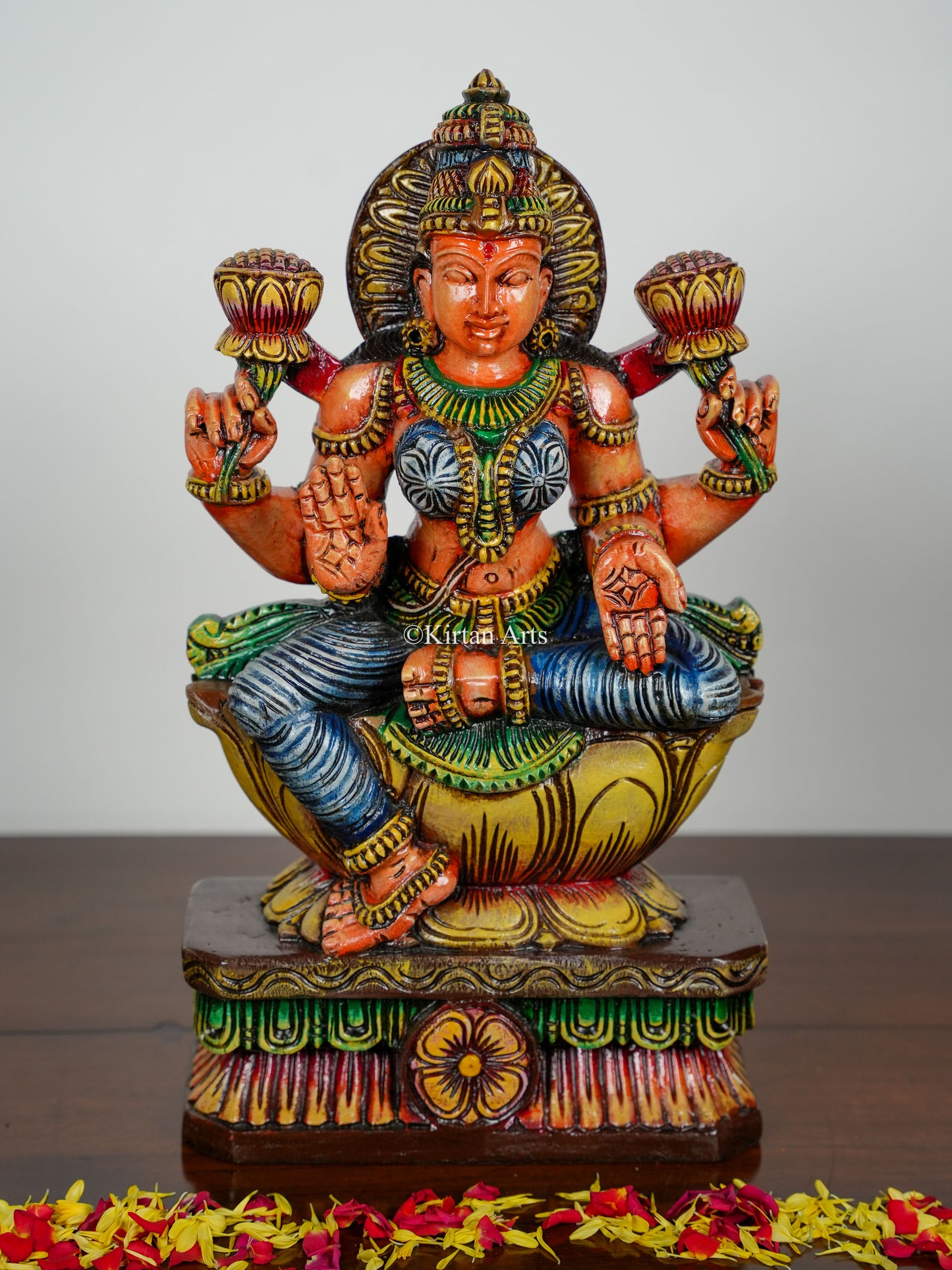 Wood Carved Ganesh Lakshmi Saraswati | 18" | Painted