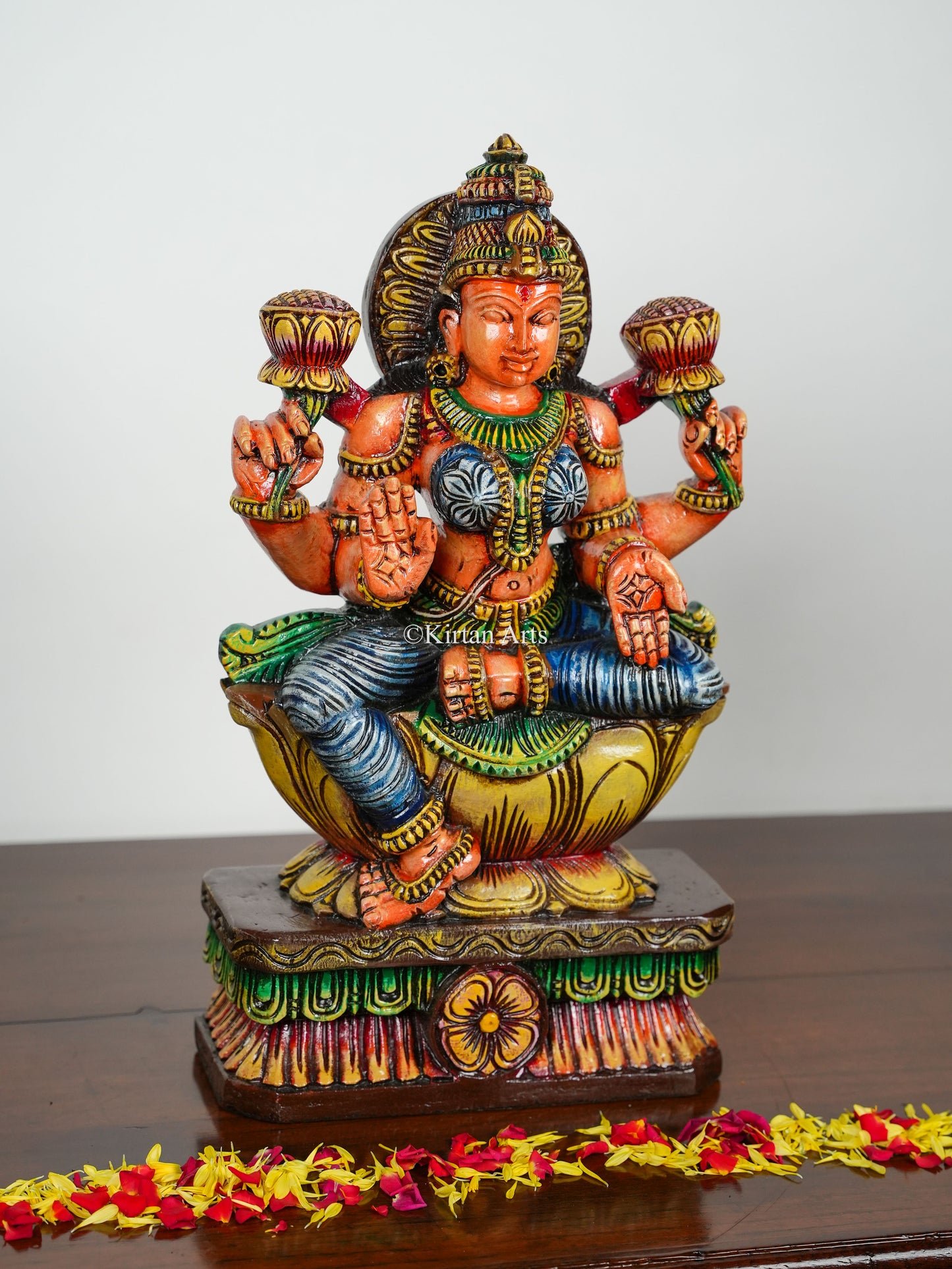 Wood Carved Ganesh Lakshmi Saraswati | 18" | Painted