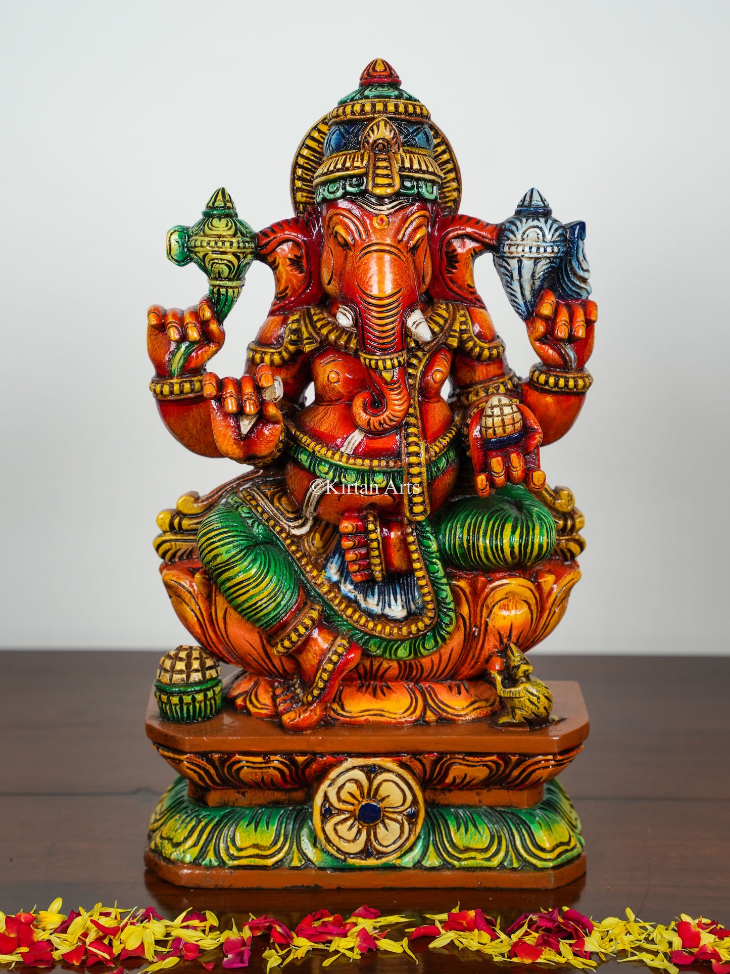 Wood Carved Ganesh Lakshmi Saraswati | 18" | Painted