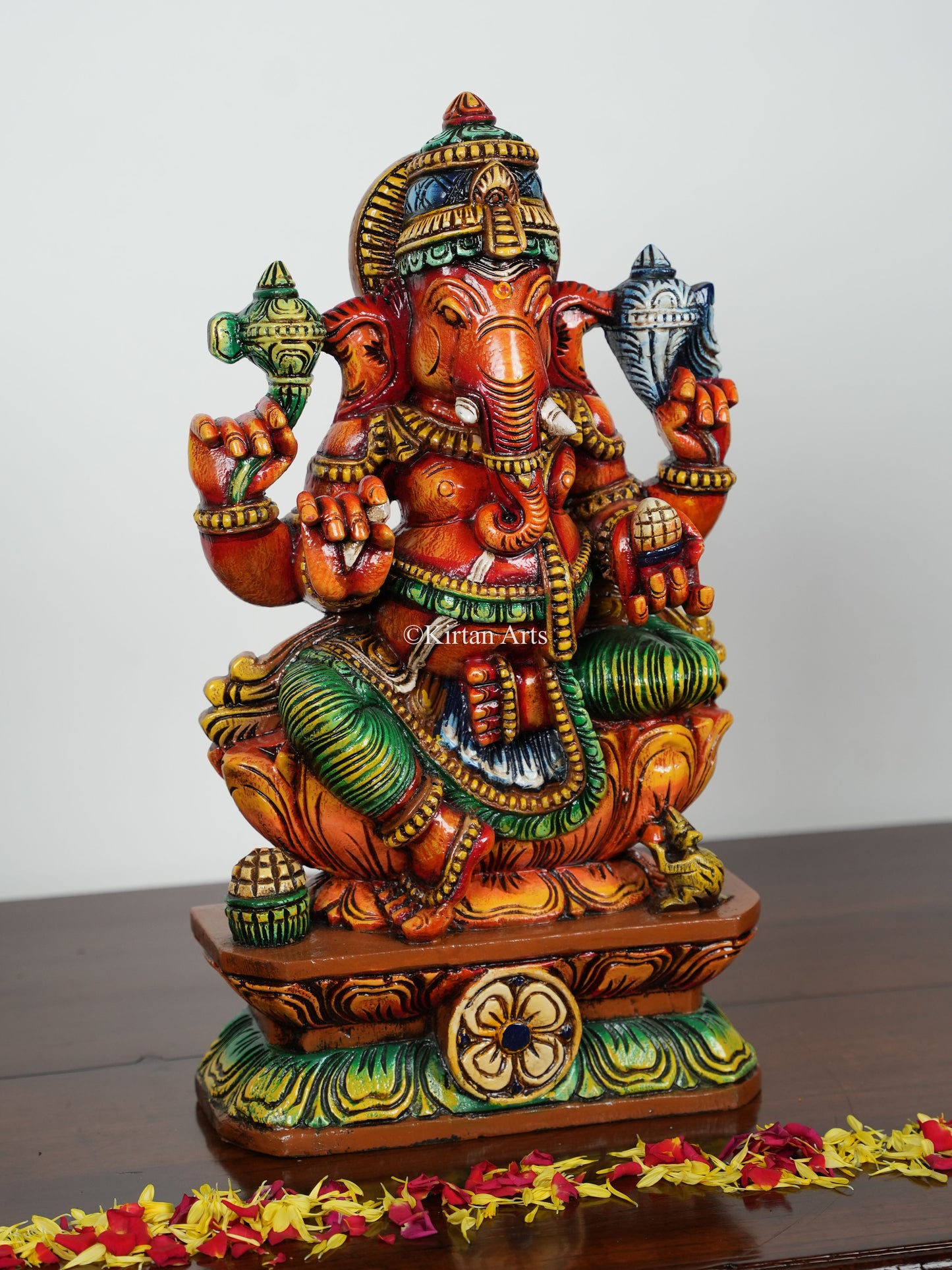 Wood Carved Ganesh Lakshmi Saraswati | 18" | Painted