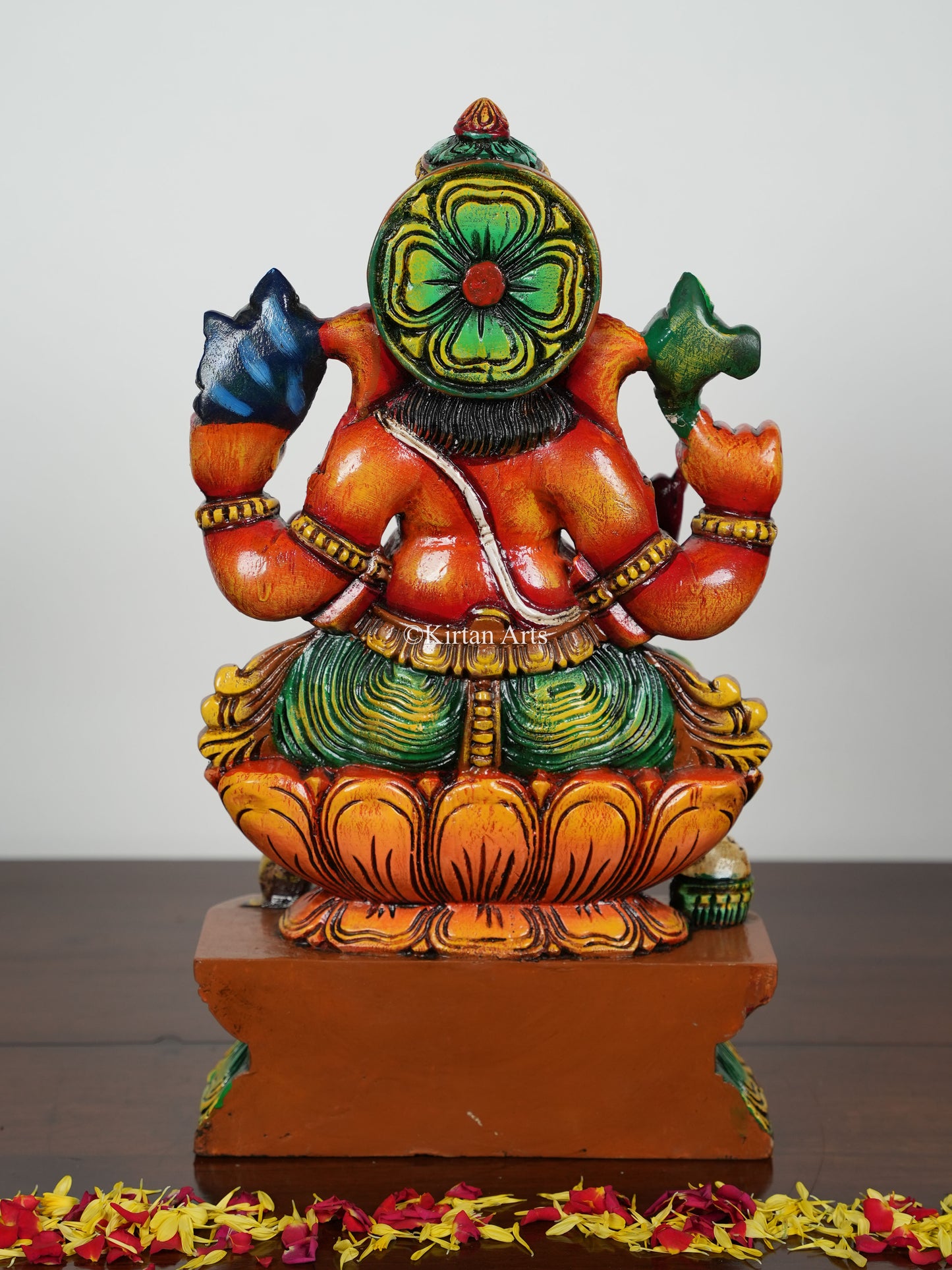 Wood Carved Ganesh Lakshmi Saraswati | 18" | Painted